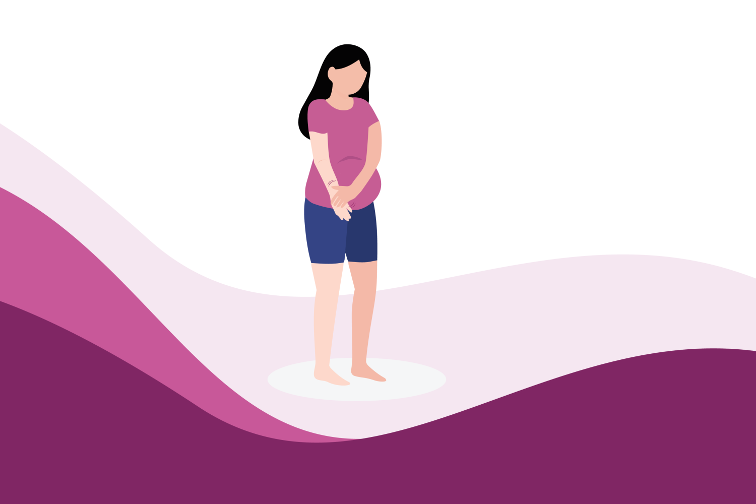 Pregnant woman standing and holding her arm, representing pregnancy itching and skin discomfort.