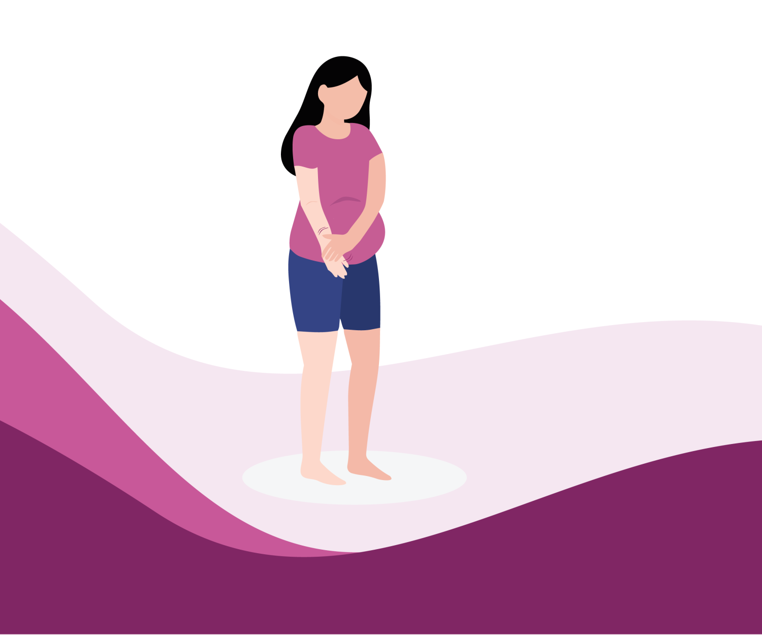 Pregnant woman standing and holding her arm, representing pregnancy itching and skin discomfort.