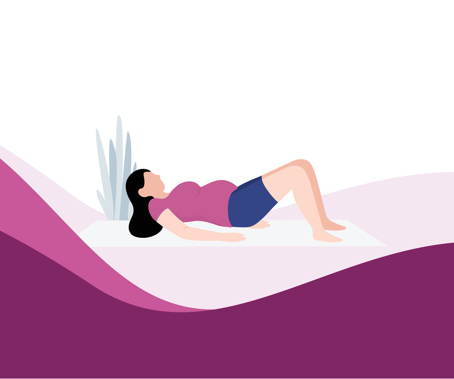 Pregnant woman performing a pelvic bridge exercise to support pelvic floor strength during pregnancy.