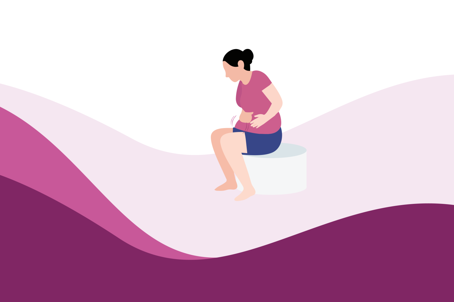 Pregnant woman standing and holding her lower abdomen, representing concern about bleeding during pregnancy.