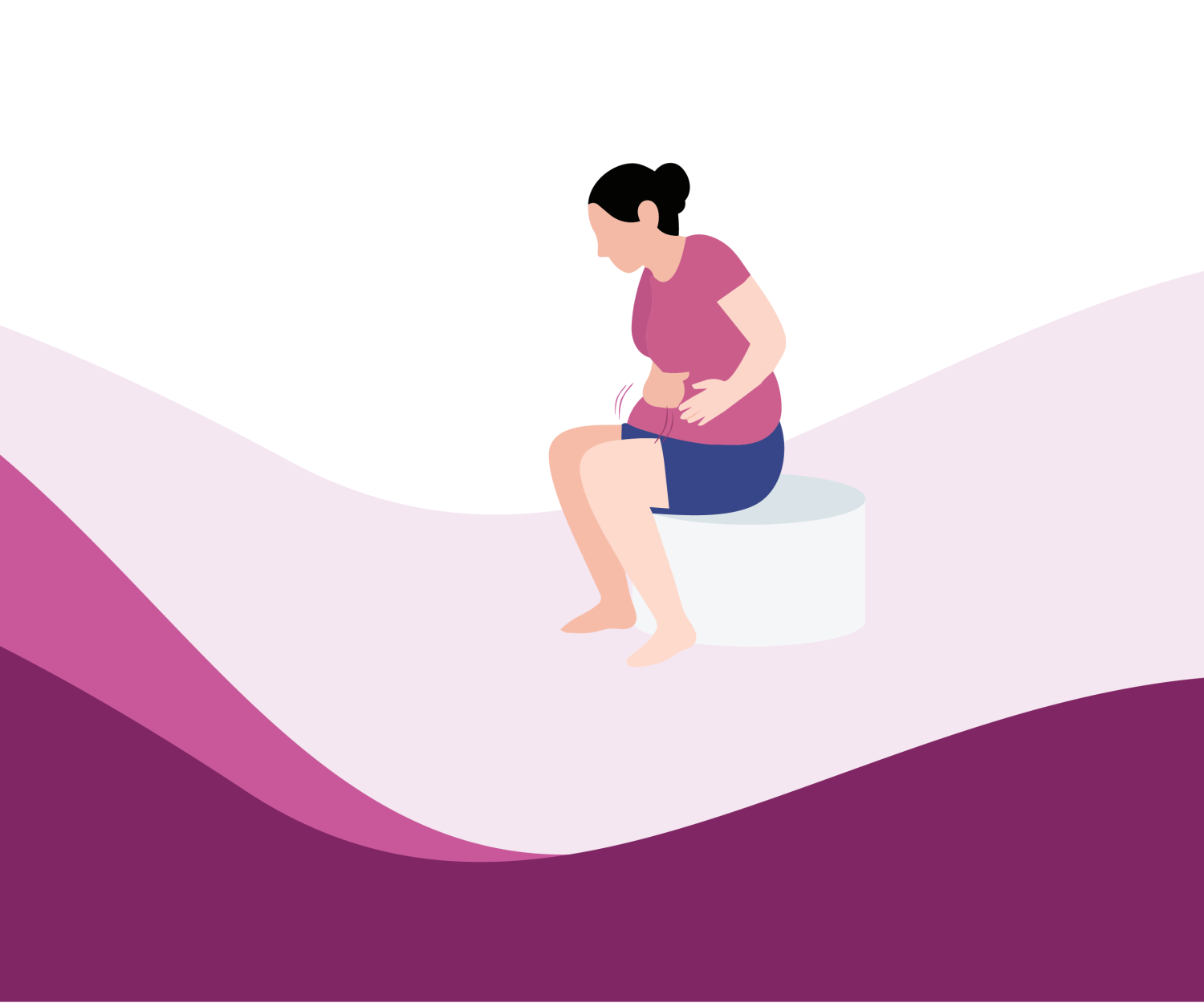 Pregnant woman standing and holding her lower abdomen, representing concern about bleeding during pregnancy.