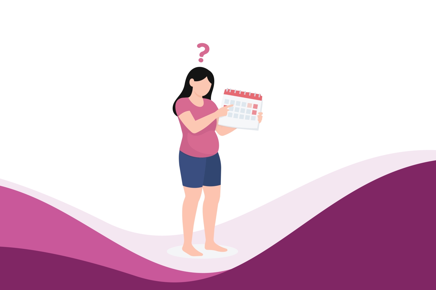 Pregnant woman comparing calendar dates and pregnancy scan timing confusion