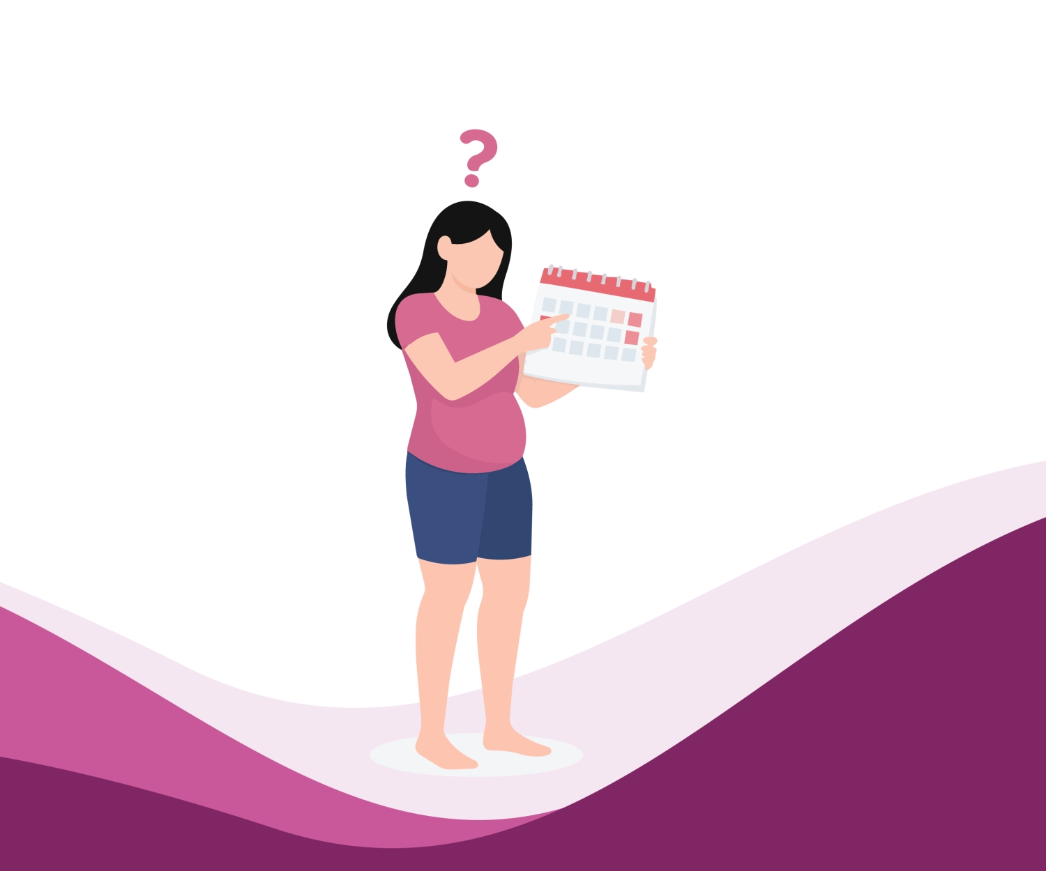Pregnant woman comparing calendar dates and pregnancy scan timing confusion