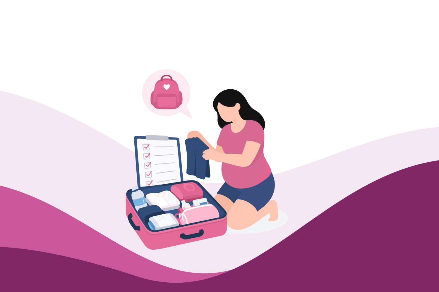 Pregnant woman packing a hospital bag with maternity essentials and baby items before labour in a UK hospital