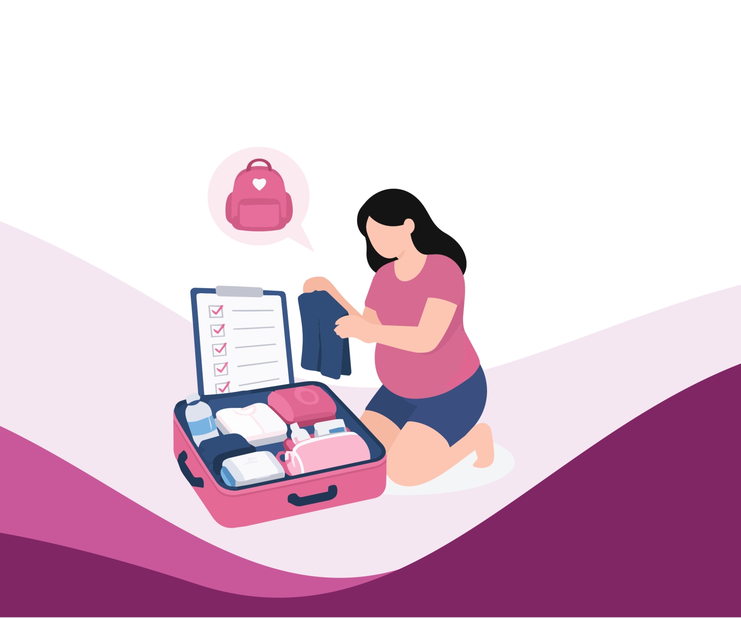 Pregnant woman packing a hospital bag with maternity essentials and baby items before labour in a UK hospital