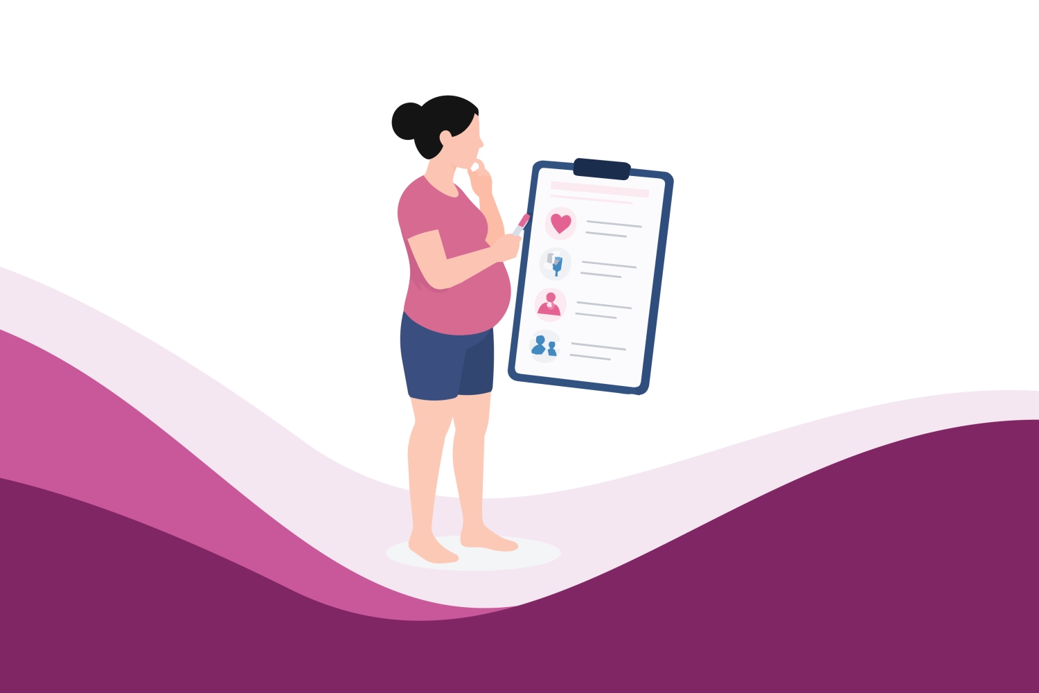 Pregnant woman reviewing a flexible birth plan checklist with maternity preferences before labour and delivery