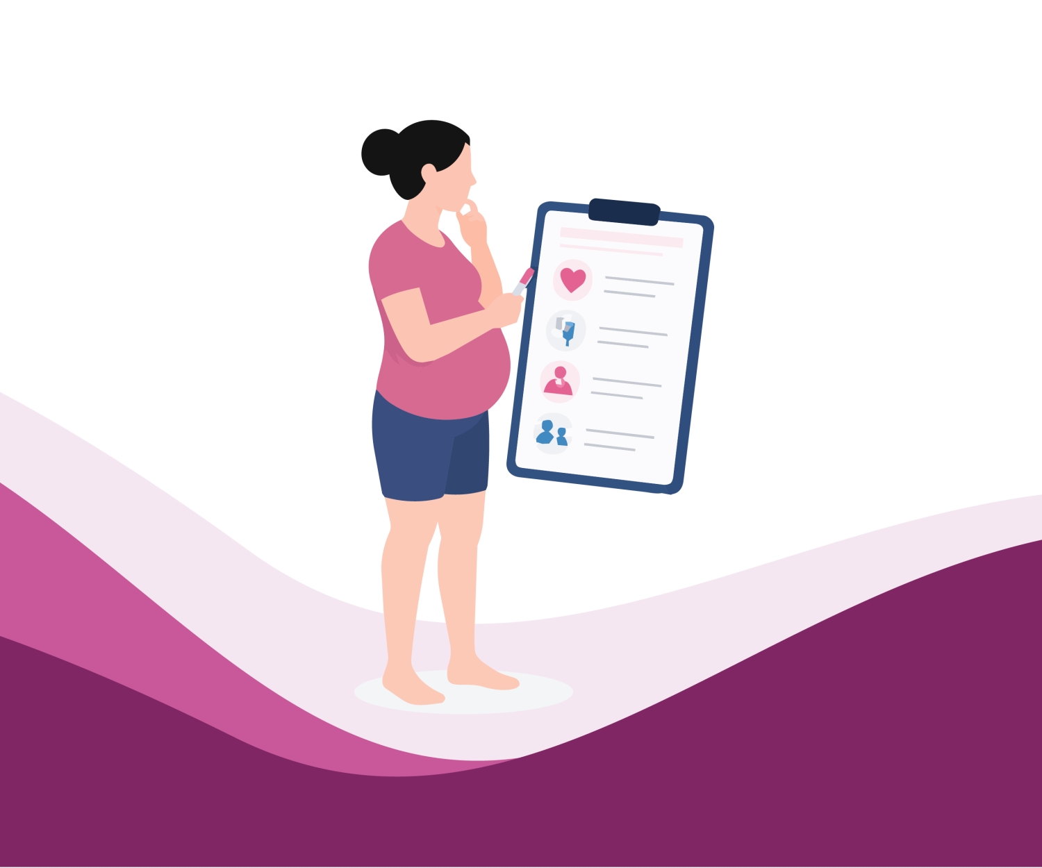 Pregnant woman reviewing a flexible birth plan checklist with maternity preferences before labour and delivery