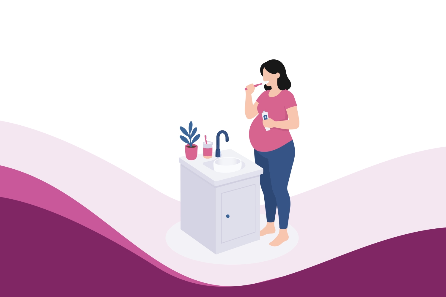 Pregnant woman brushing her teeth in a bathroom